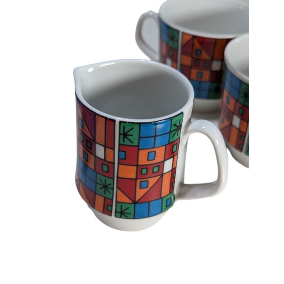 Vintage Schumann Arzberg Bavaria Germany Geometric Coffee Cups Creamer Mod 1970' - Picture 7 of 12